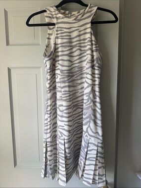 Rebecca Taylor White and Light Gray Zebra-Print Mini Dress